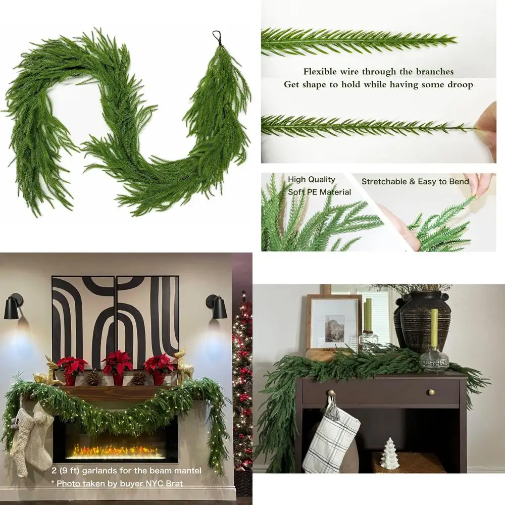 

Artificial Christmas Garlands: 12FT Real Touch Norfolk Pine Greenery for Holiday Decor Indoor & Outdoor