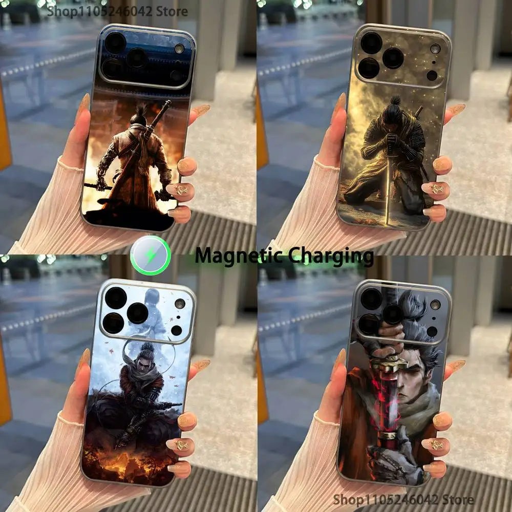 

S-Sekiro Game For iPhone 17,16,15,14,13,12,11,Pro,Max,Plus Transparent gray Phone Case Magnetic Wireless Charging