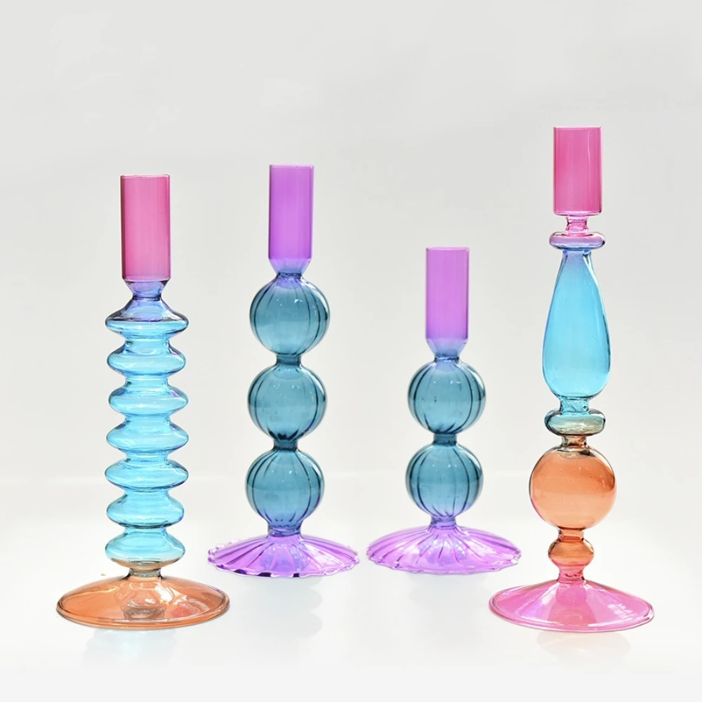 Kreative Farbige Glas-Kerzenhalter Lange Stabkerzenständer für Heimdekoration Hochzeitstisch-Mittelstücke Ornamente