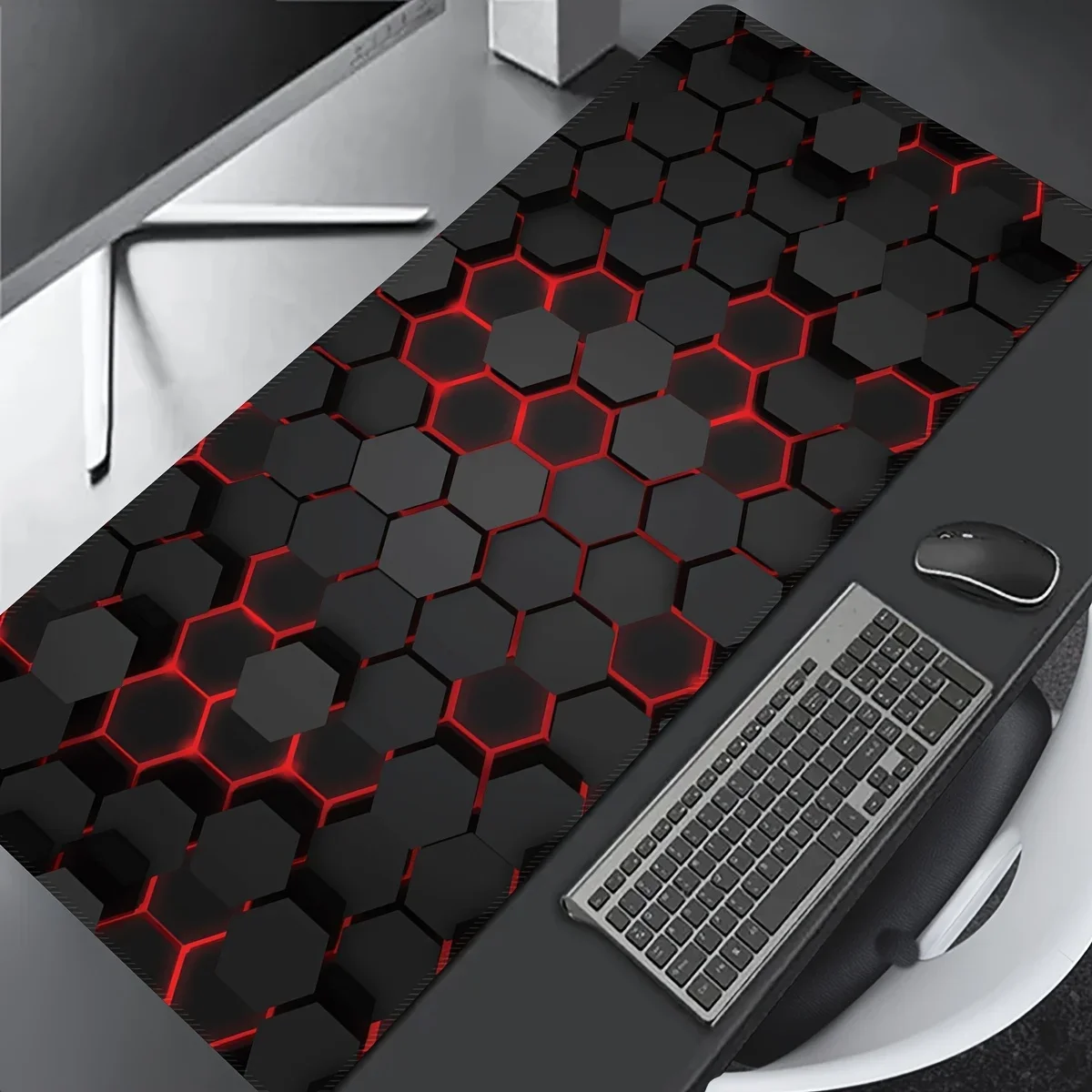 Hexagon Large Gaming Mouse Pad Rectangular XXL 900x400 Non-Slip Washable Rubber HD Keyboard Office Desk Mat Computer Accessories