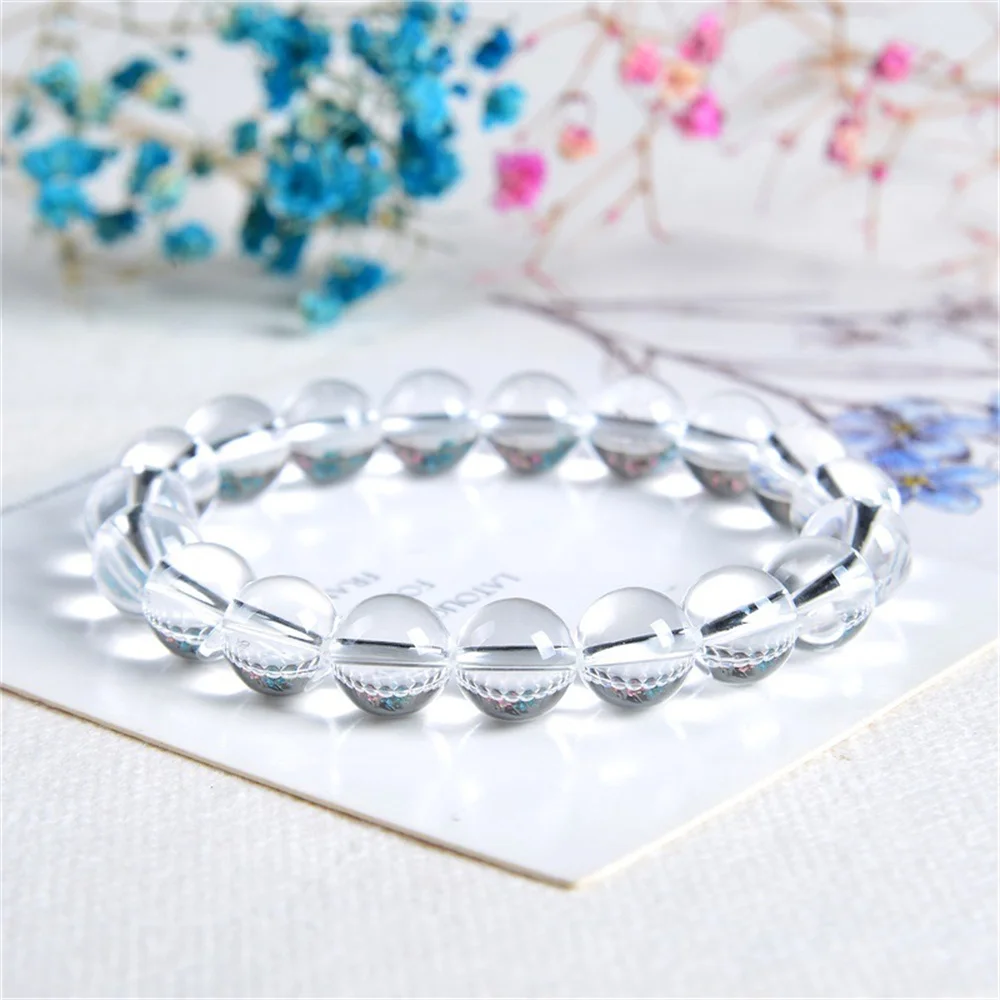 Natural 6-14mm White Crystal Beads Bracelet for Women in Charm Bracelets Unisex Healing Energy Jewelry Female Mothers Birthday