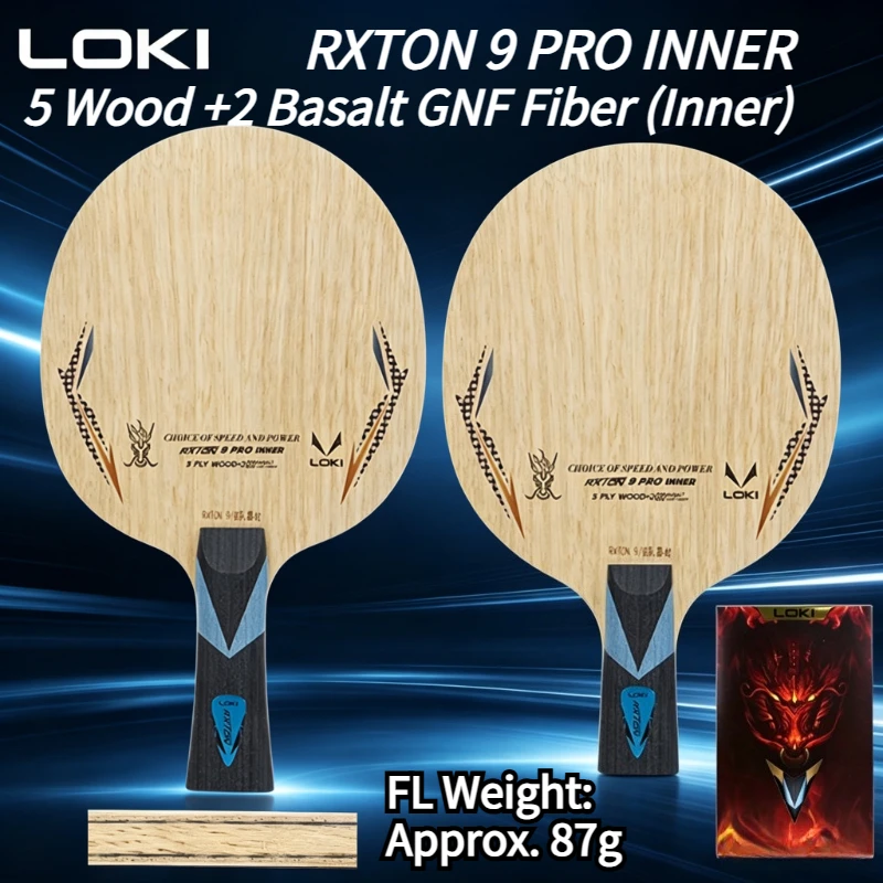 LOKI RXTON 9 PRO INNER Ракетка для настольного тенниса, 7-слойная, 5 слоев дерева, 2 слоя базальта, покрытие GNF Fiber Limba, для быстрой атаки и топспина.