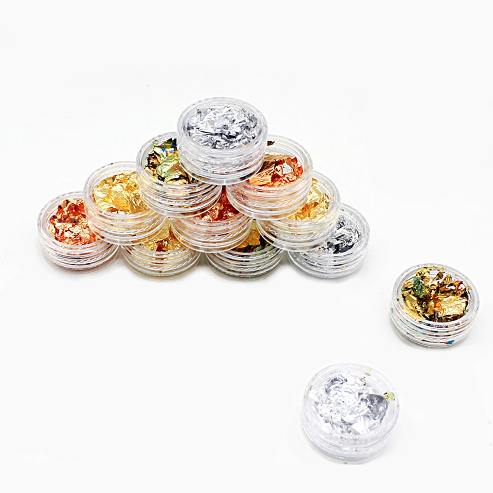 

12pcs Glitter Foil Nail Art Stickers Golden Silver Decals Nail Tips Decorations Elegant Manicure Accessories Flakes Sequins Diy
