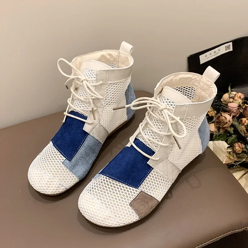 New Style Simple Womens Shoe Short Tube Mesh Women Casual Shoes Fashion All Inclusive Cool Boot Large Size Spliced Women Sandals