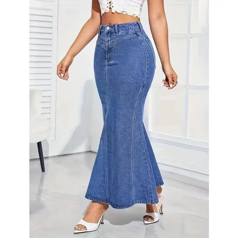

Elastic Denim Midi Skirt W 94646 Women's plus Size Fashion Pear Shape Body Type Cross-Border New Style Ladies Skirts