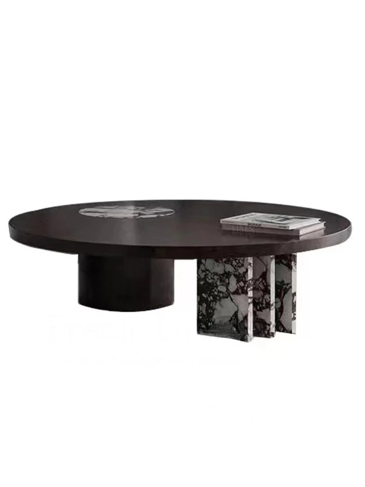 

Medieval retro round natural Bulgari marble living room modern light luxury combination coffee table