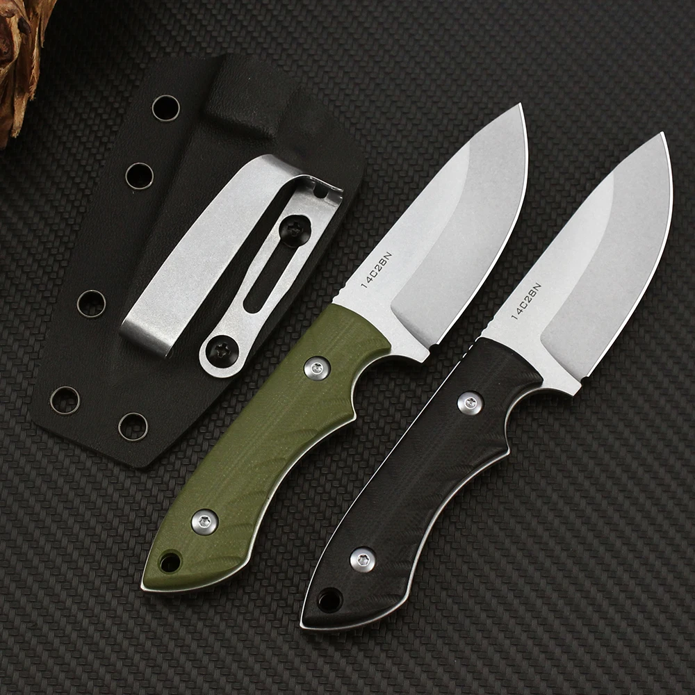 14C28N Steel Fixed Blade Knife G10 Handle Outdoor Camping Bushcraft Knifes Samll Straight Hunting Knives for Men EDC Hand Tools