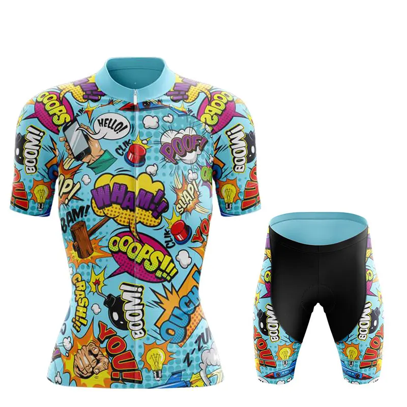 Woman‘s Cycling Jersey Set 2023 Funny Cartoon Summer Anti-UV Bicycle Clothing Short Sleeve Bike Clothes Maillot Ropa Ciclismo