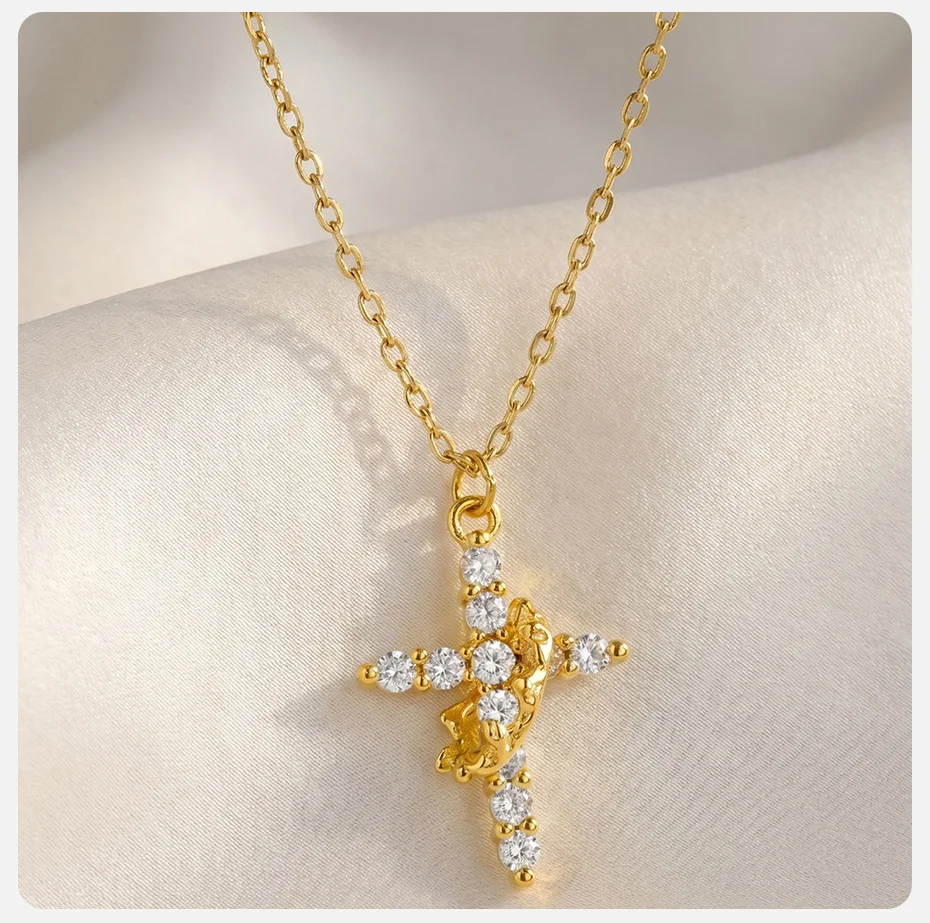 Vnox Drehbare Kronen-Kreuz-Halskette für Frauen 18K Vergoldeter Drehbarer Zirkon-Kreuz-Anhänger Halskette Christlicher Gebetsschmuck – Detail 5