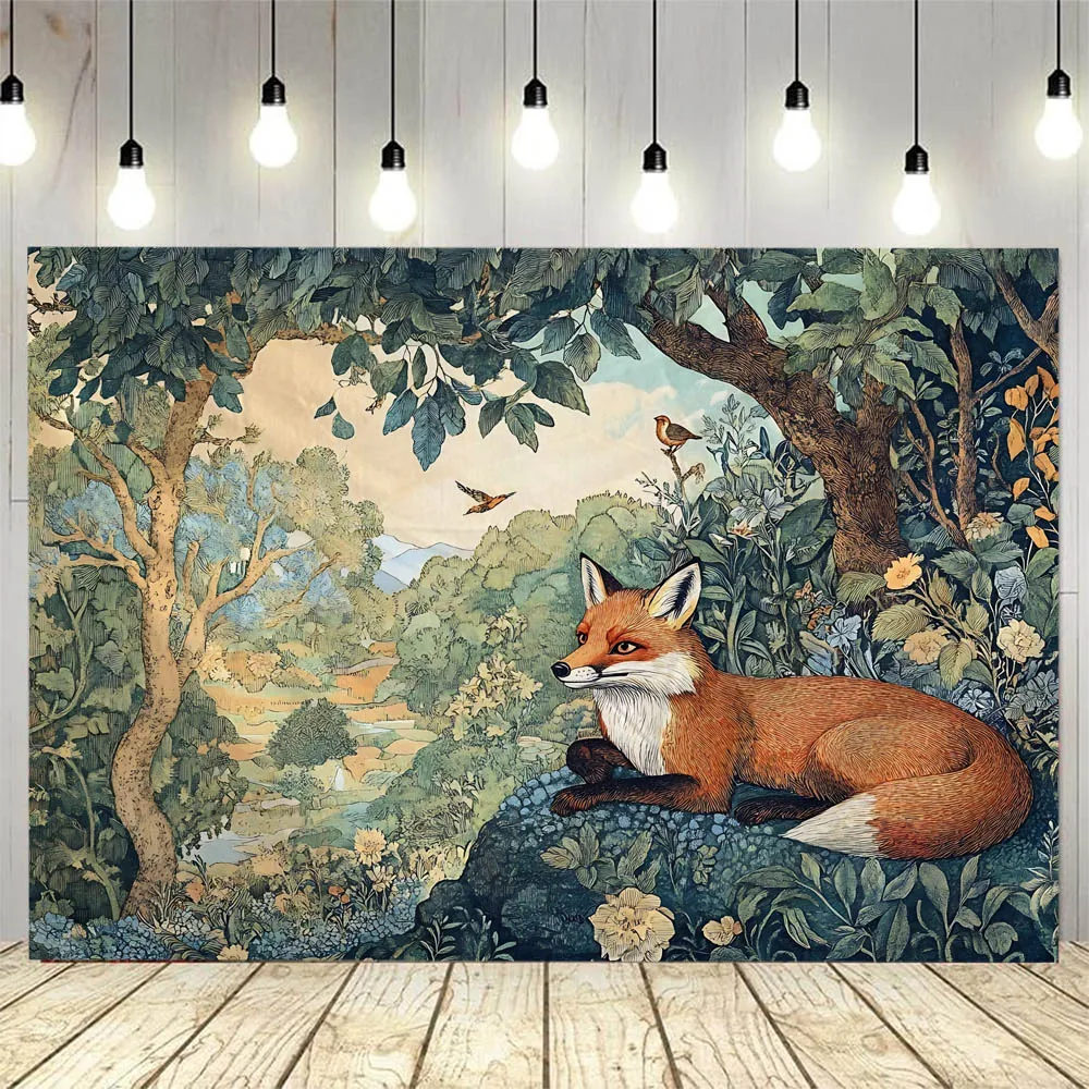 

Vintage Animal Tapestry Living Room Aesthetics Jungle Lion Fox Rabbit Background Poster Home Decoration Wall Hanging