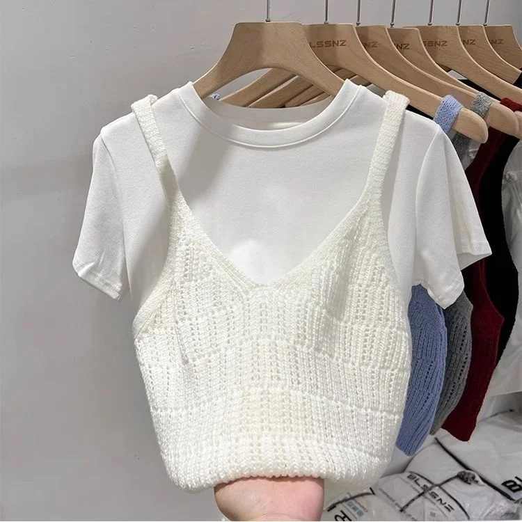 

Женский вязаный жилет с вырезами, летний, свободного кроя, с V-образным вырезом, для ношения как нижний или верхний слой, универсальный, дышащий, комфортный