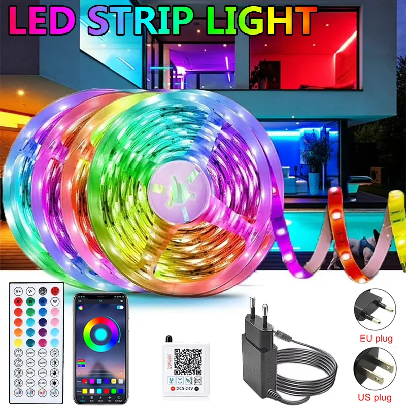 

RGB LED Strip Lights App Control Color Chasing Strip Lights with Remote Music Sync 24V LED Light Strip for Room Bar Party Decor