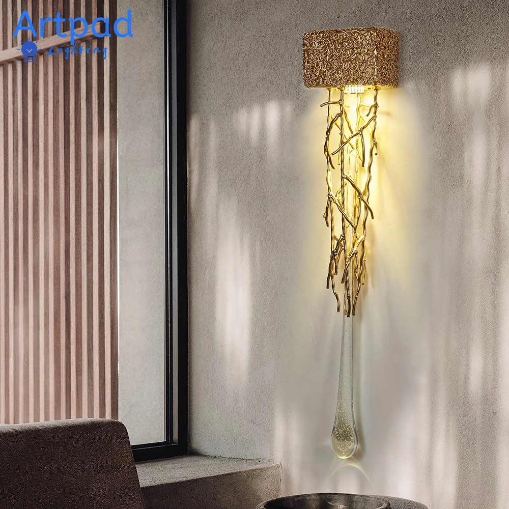 

Long Gold Crystal Wall Lamp for Background Wall Decoration Lamp Aluminum Luxury Lighting Bedroom Bedside Wall Lamp New Design