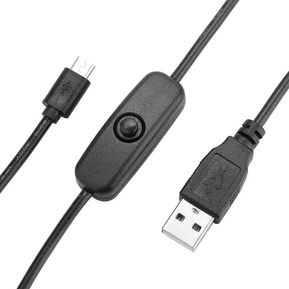 سلك كابل شحن طاقة USB صغير ، مفتاح تشغيل وإيقاف ، Raspberry Pi 3 ، 2 ، B ، B + ، A ، 5FT