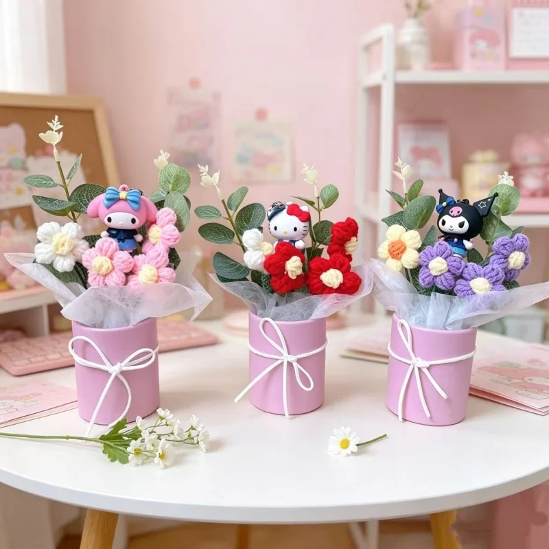 Echte Hellokitty Plüschtiere mit Gehäkelten Blumen Kreative Sträuße Tischdekoration für Zuhause Weihnachts- Geburtstags- und Neujahrsgeschenk – Detail 14