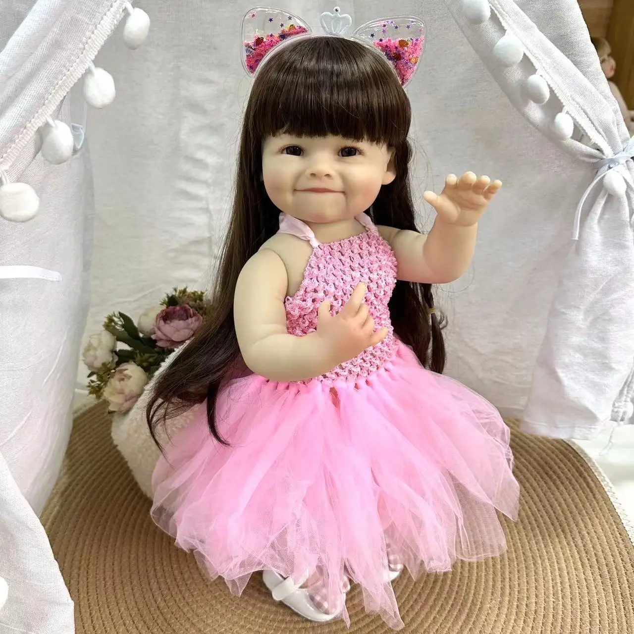 

55CM/22inch Cokela Realistic Finished Bebe Reborn Silicone Vinyl Cloth girl Body Doll Maddie Handmade Toy For Christmas Gift