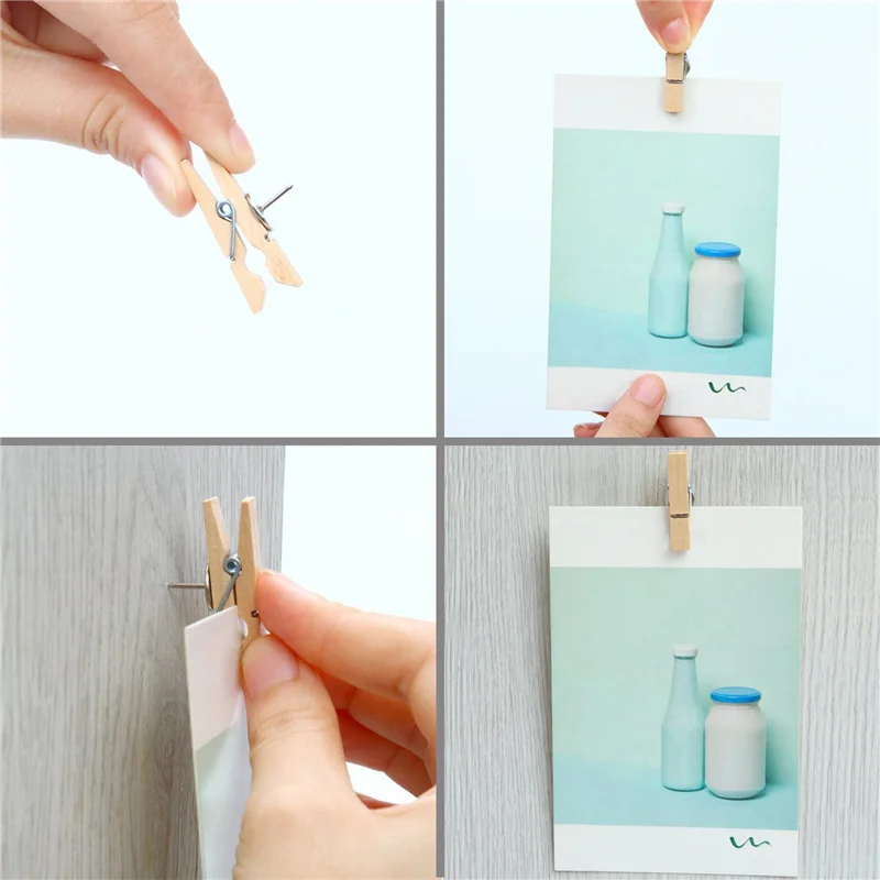 Push Pins with Wooden Clips Pushpins Tacks Thumbtacks, Paper Clips with Pins for Cork Boards Notes Photos Wall and Craft for Off