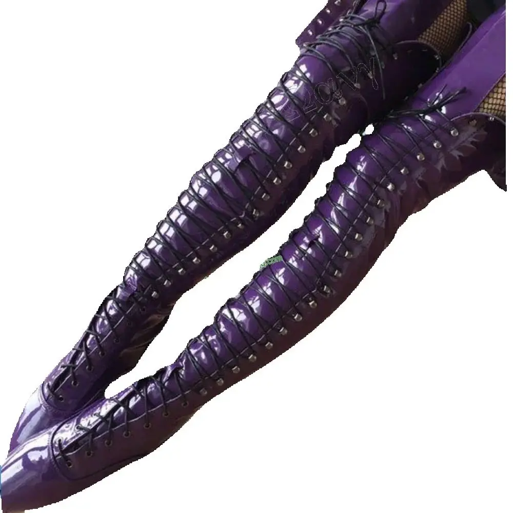 

Purple Front Cross Tied Boots Strange Style Thigh High Heel Round Toe High Shoes for Women High Heels Shoes Zapatos Para Mujere