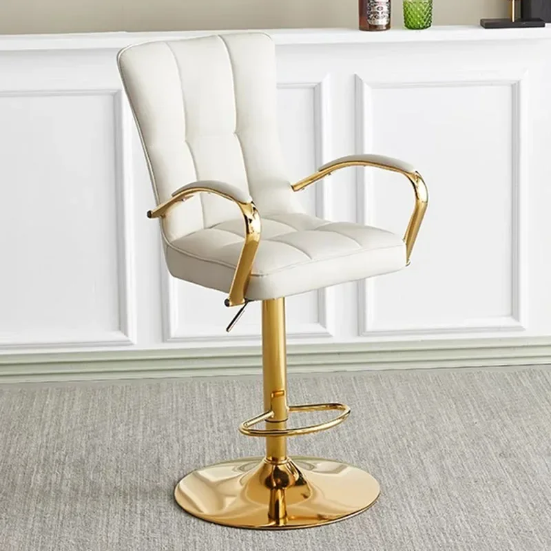 High Back Bar Chairs White Support Leather Adjustable Bar Stool Luxury Gold  Room Aesthetic Decor