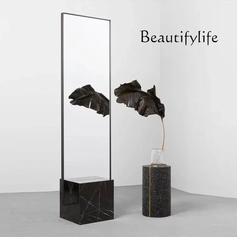

Nordic natural marble full body mirror living room floor mirror simple creative rectangular fitting mirror