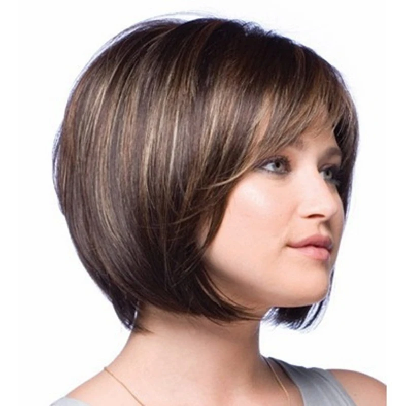 Short Straight Bob Wigs Brazilian Virgin Human Hair Wigs Full Wigs(40cm) Brown Color