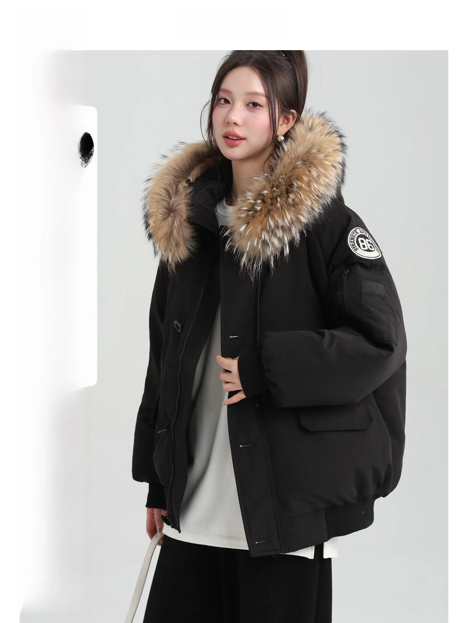 

Youziqi ort Bla down Jaet Women's Hooded Coat Warmth Windproof Parka Sle Fur Collar Fem Faion Winter Outerwear
