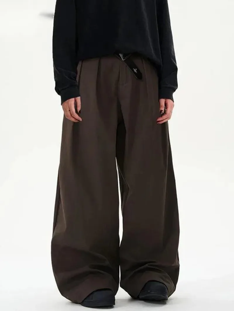 Pleated Baggy Washed Curved Knife Trousers Men's Loose Casual Versatile Wide Leg Pants American New Fashion Male 9WVRR9