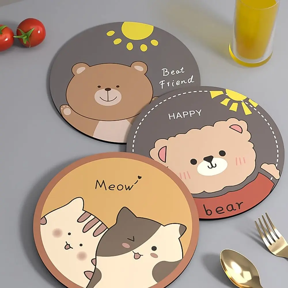 S/L Coasters Special Design Round EVA Placemats Bear Dog Cat Waterproof Bowl Dish Pot Mats Home Kitchen