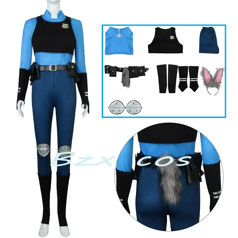 

Anime Hopps Cosplay Judy Cospaly Costume Woman Police Uniform Top Vest Pants Bunny Tail Halloween Set