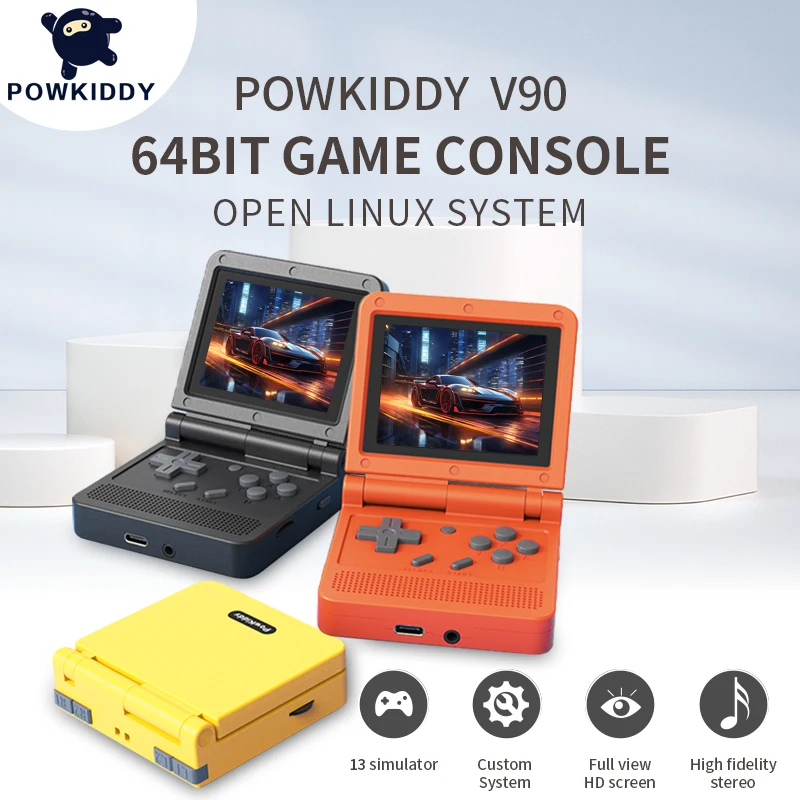 POWKIDDY NEW V90 Portable Handheld Flip Mini Retro Game Machine 3-Inch IPS Screen Double Open System PS1 Children's Gifts