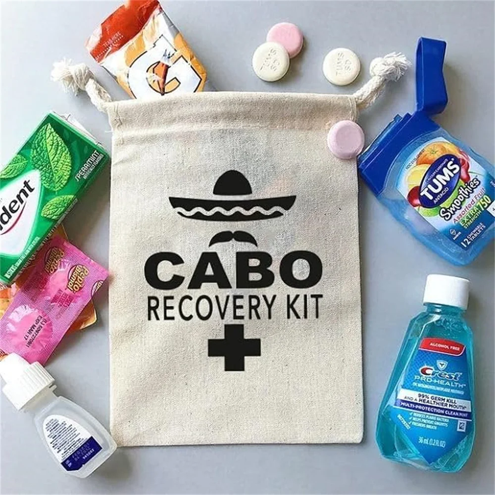 Cabo recovery Kit printed Party Favor bags - Cotton Drawstring closure - Bachelorette hangover kit bags - Hangover Recover Kit W