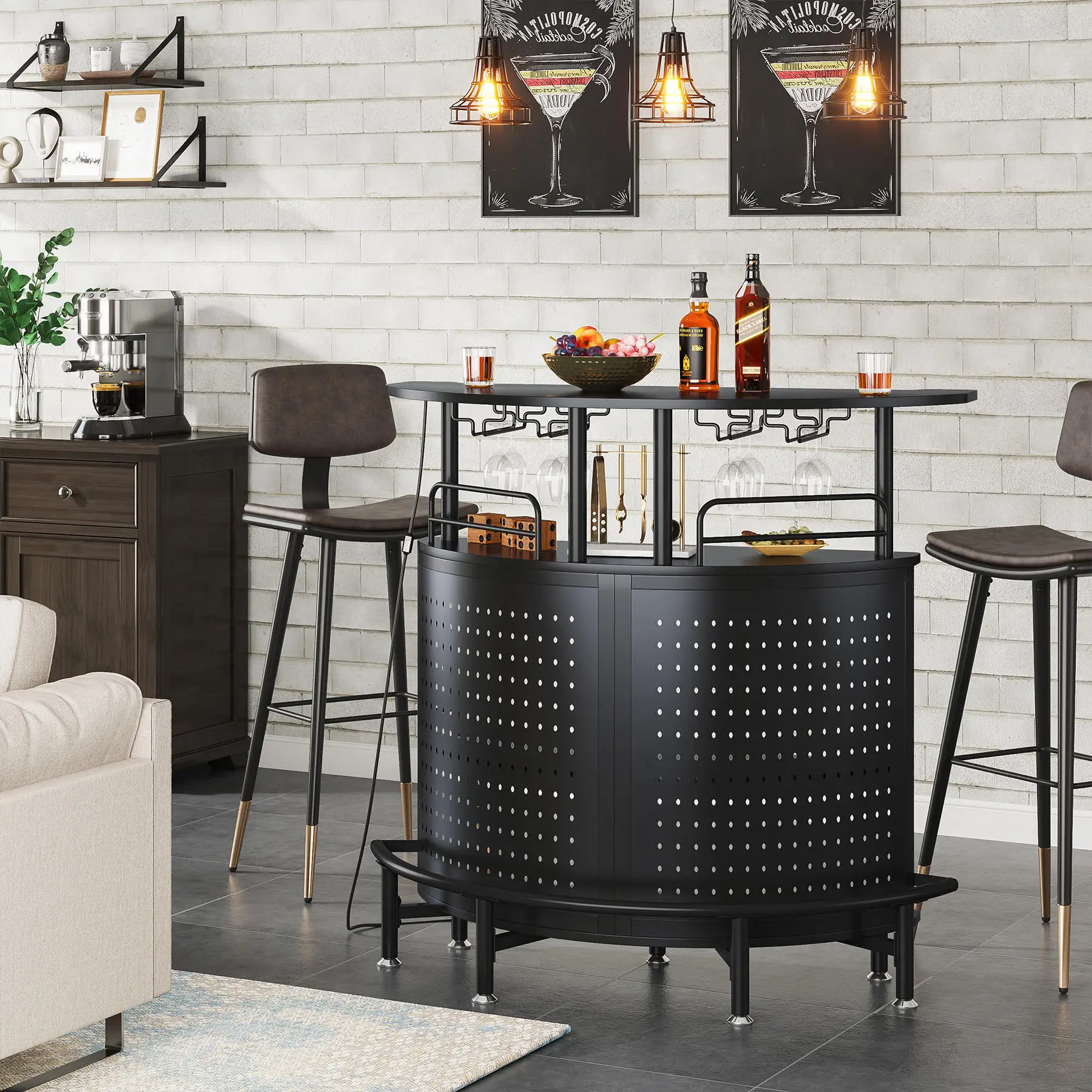 

High Quality Smart Alcohol Bar Counter Wine Bar Cabinet 3 Tier LED Liquor Portable Mini Home Bar Party Table