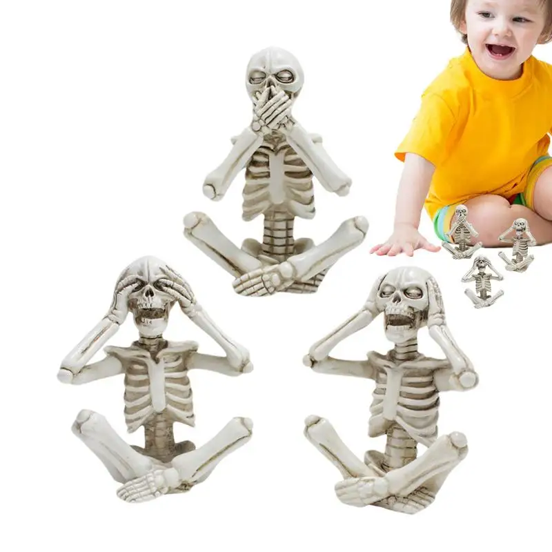 

Skeleton Figure For Desk Resin Mini Skeleton Decorative Ornaments No Listen No Look No Say Skeleton For Household Accessories