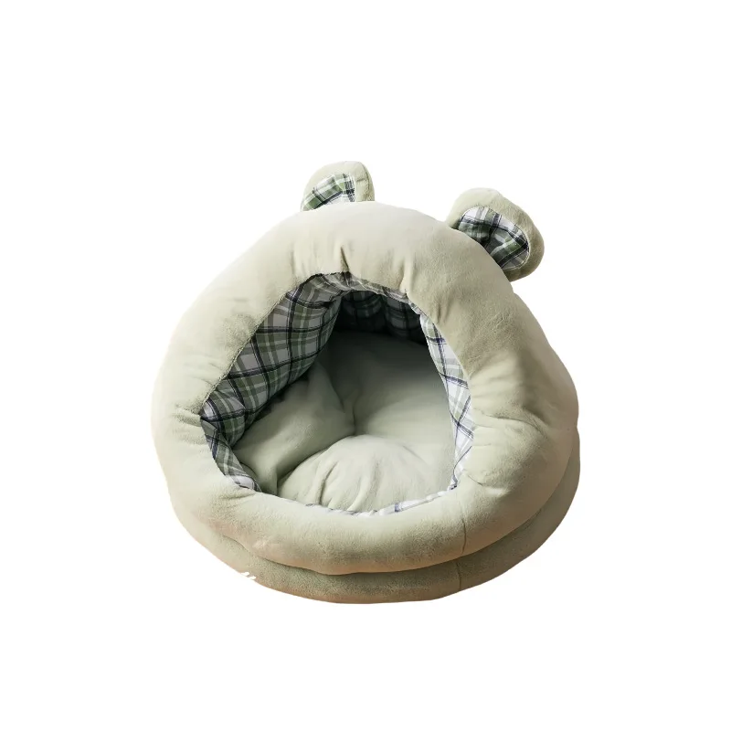 

Теплый зимний домик-гнездо для кошек и собак с милыми ушками, полузакрытый, для глубокого сна