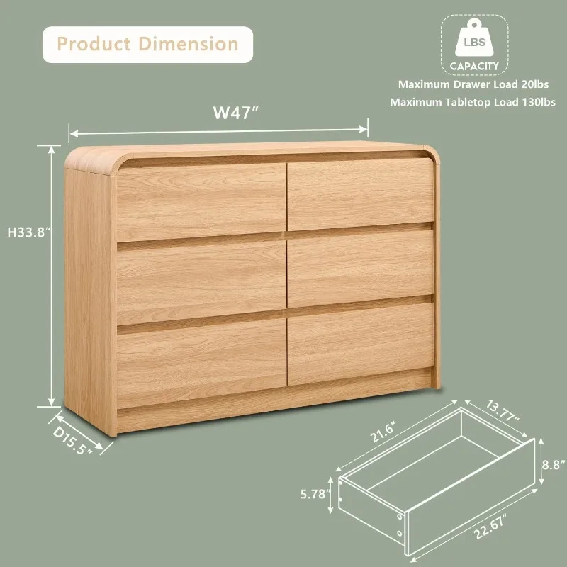 6 Drawers Dresser for Bedroom, 47