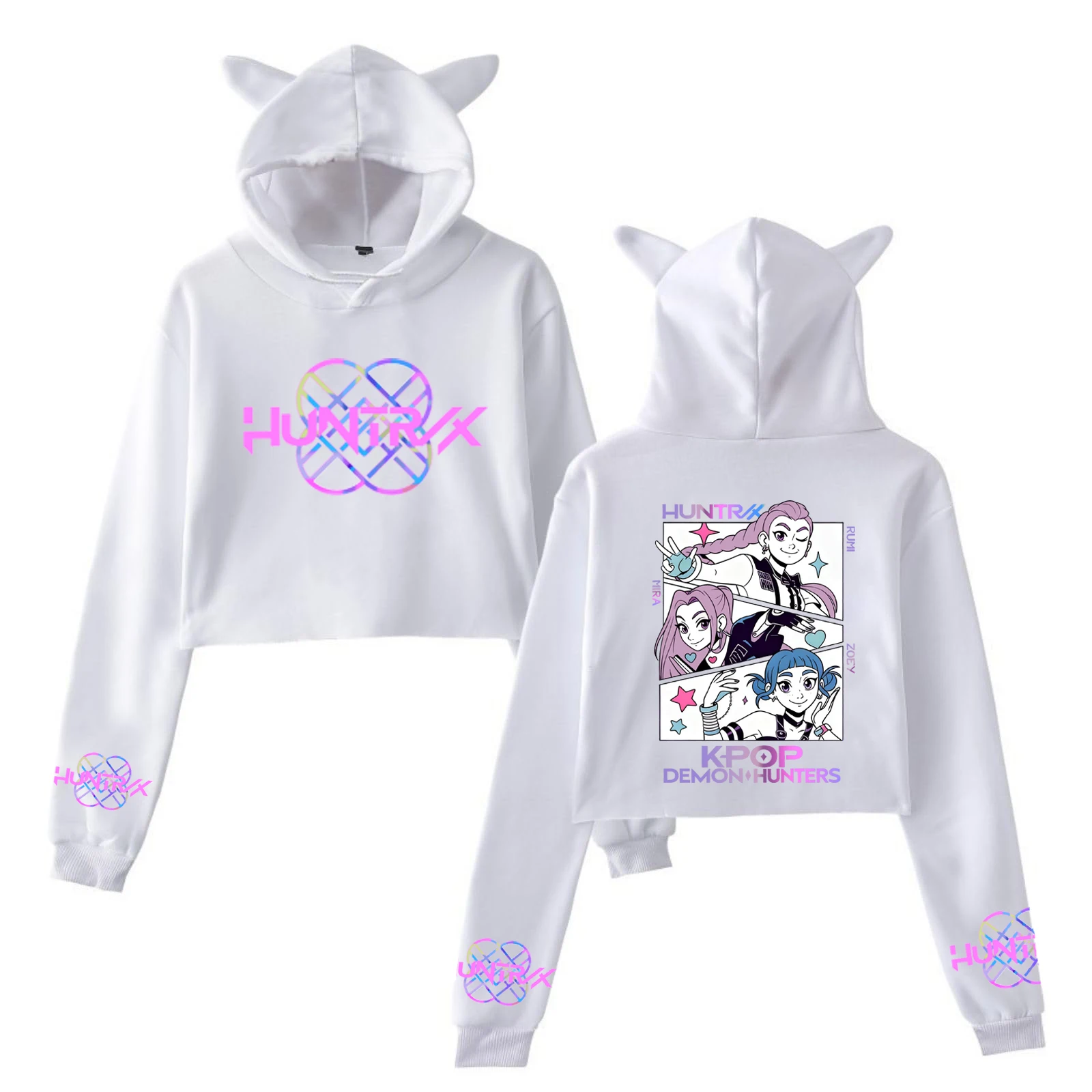 Kpop شيطان الصيادين طباعة المحاصيل قمم آذان القط مثير البلوز طويلة الأكمام الأزياء هوديي هدايا عيد الميلاد لصديقتك #5