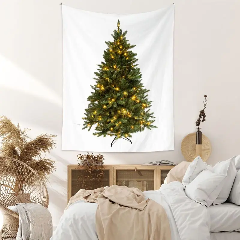 VIKAMA Wall Tapestry Christmas Tree Red Gold Green Ornaments Minimalist Art Home Decor Living Room Bedroom Dorm Festive Print