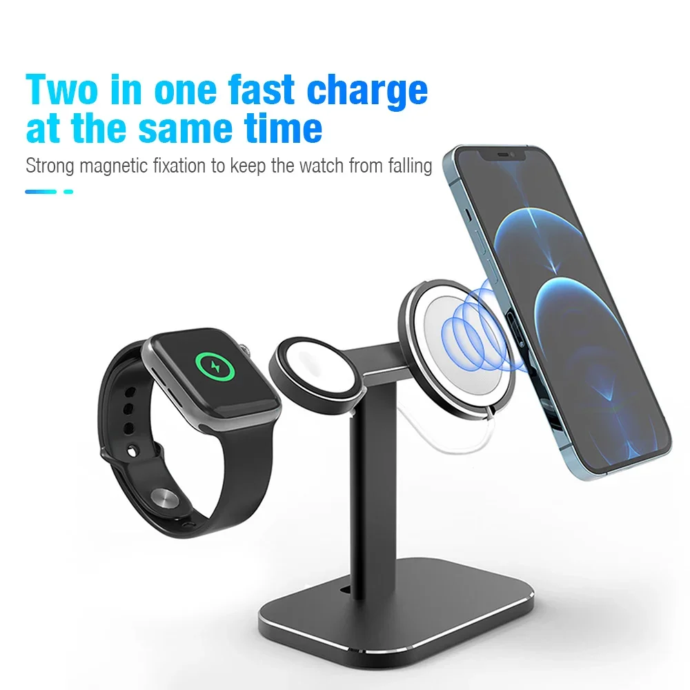 Aluminium Alloy Watch Phone Holder Stand Bracket for Magsafe Charger Apple Watch Adjustable for iWatch iPhone 13 12 Pro Max Mini
