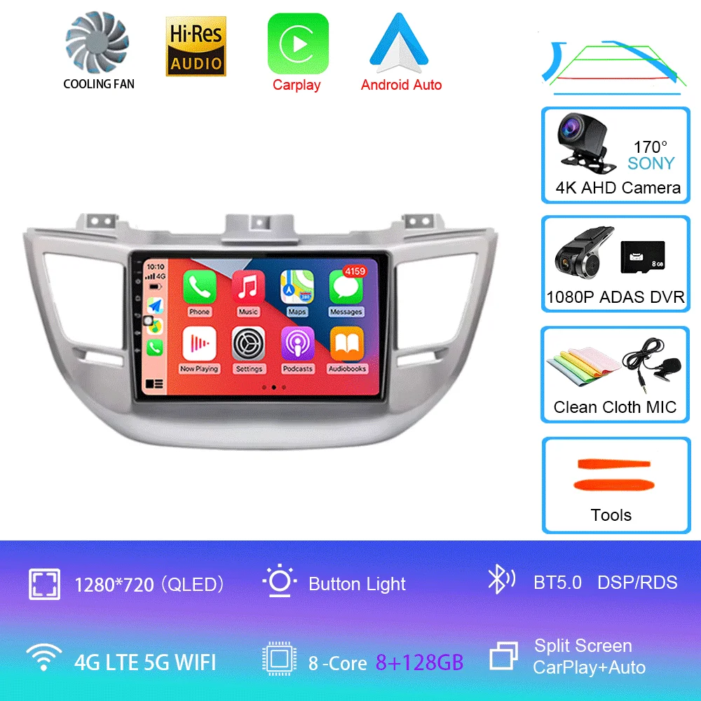Android 16 autoradio Carplay voor Hyundai Tucson IX35 3 2015 2016 2017 2018 2Din multimediaspeler navigatie GPS head unit - afbeelding 1