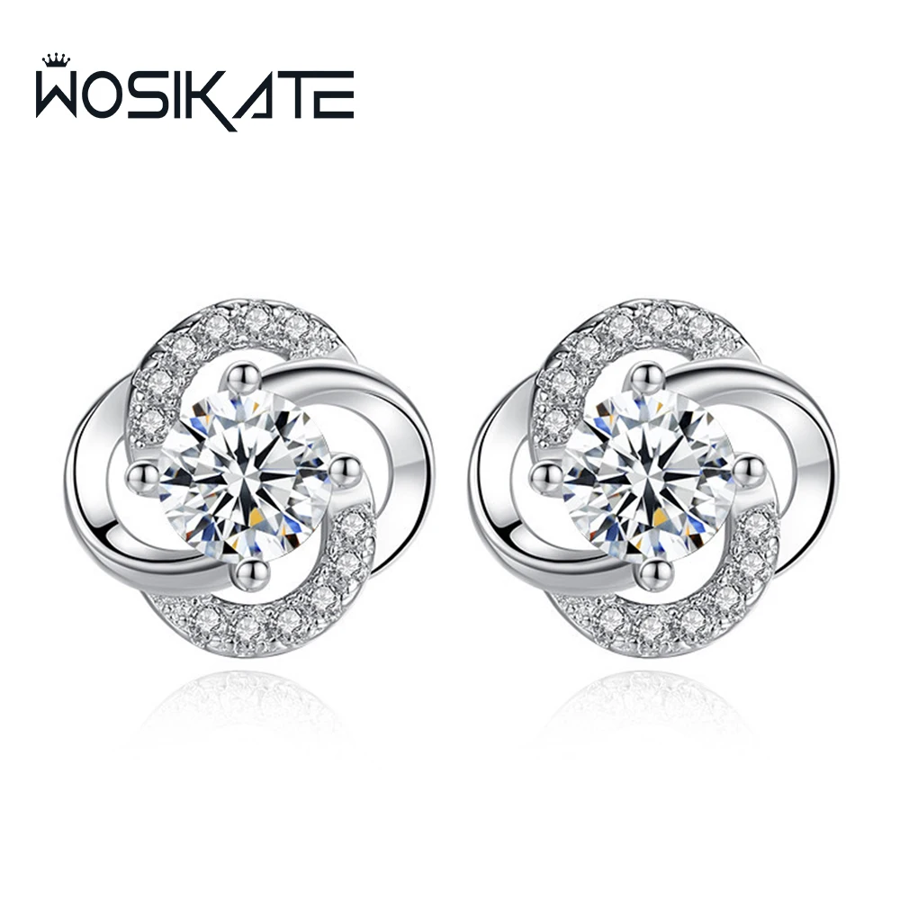 

WOSIKATE корейские серьги-гвоздики из стерлингового серебра 925 пробы с четырьмя листами клевера и цирконием для женщин, модные ювелирные изделия, простые серьги, оптовая продажа