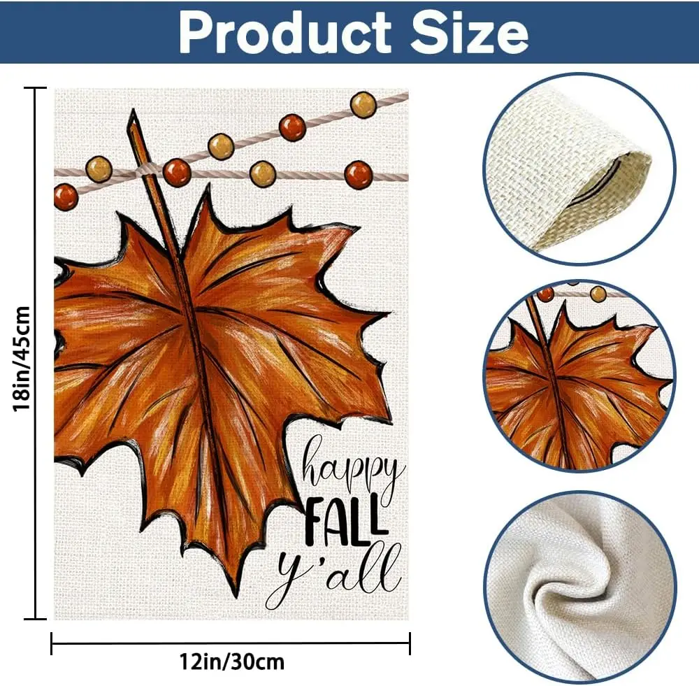 Fall Garden Flag ，12x18in Maple Leaves Round Beads Double Sided Thanksgiving Yard Flag for Autumn Farmhouse Seasonal Holiday Har