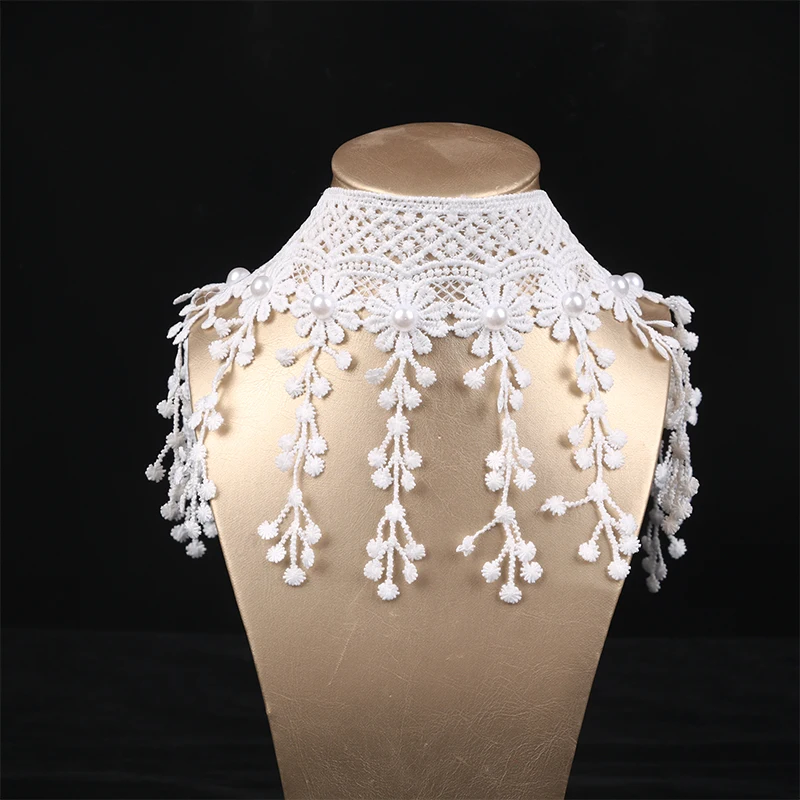 White Lace Lace Necklace Women Collar Chain Tassel Collar Necklace Wedding Bridal Decoration Supplies Girl Gift