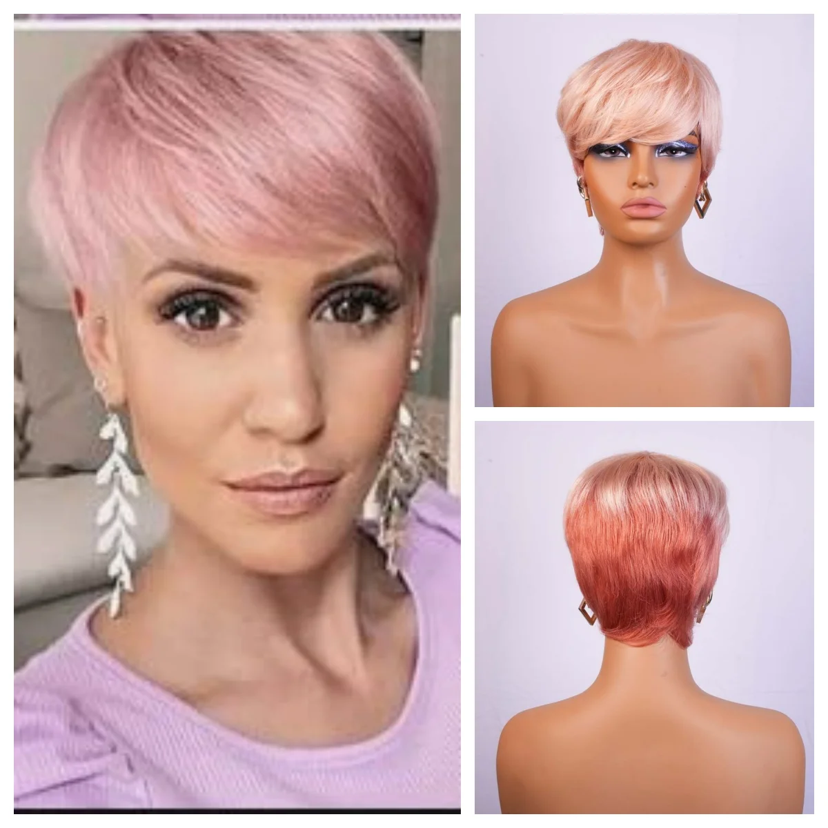 Pixie Cut Wig With Bangs Short Straight Human hair Natural Looking Wig For Women Machine Made Bob Affordable Wig For Daily Use