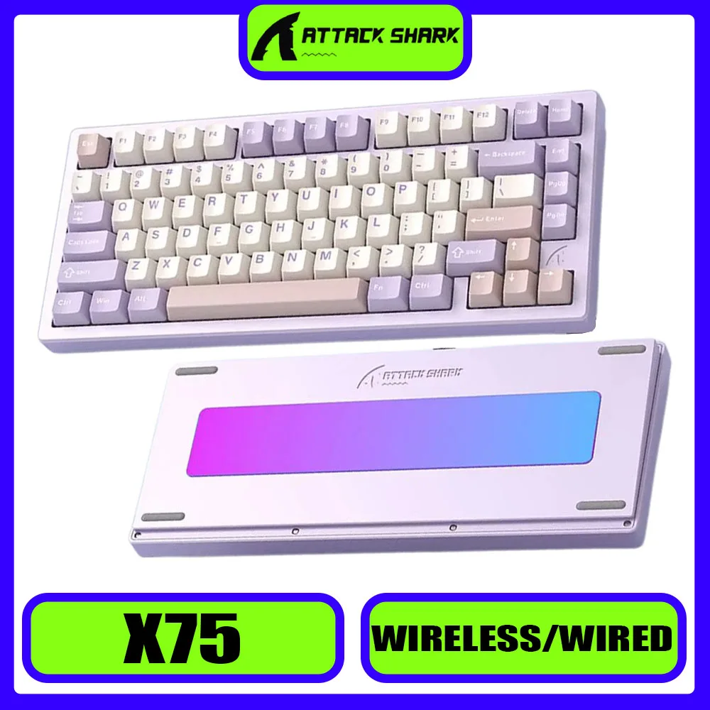 

ATTACK SHARK X75 Механическая клавиатура из алюминиевого сплава, трехрежимная игровая клавиатура с возможностью горячей замены, RGB прокладка, аксессуар для ПК, геймера, офис