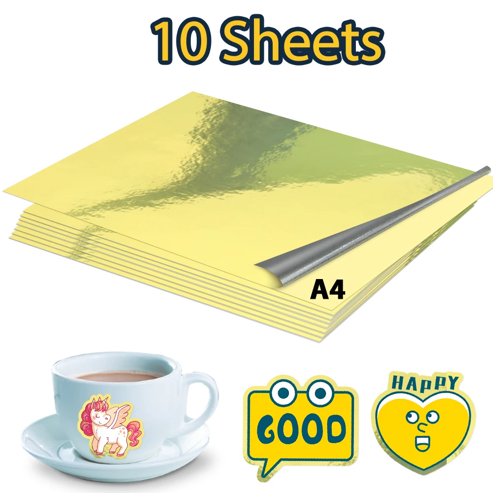 10 Blatt Gold Vinyl Aufkleber Papier a4 transparent matt weiß bedruckbare Vinyl Aufkleber selbst klebendes Kopierpapier für Tinten strahl drucker