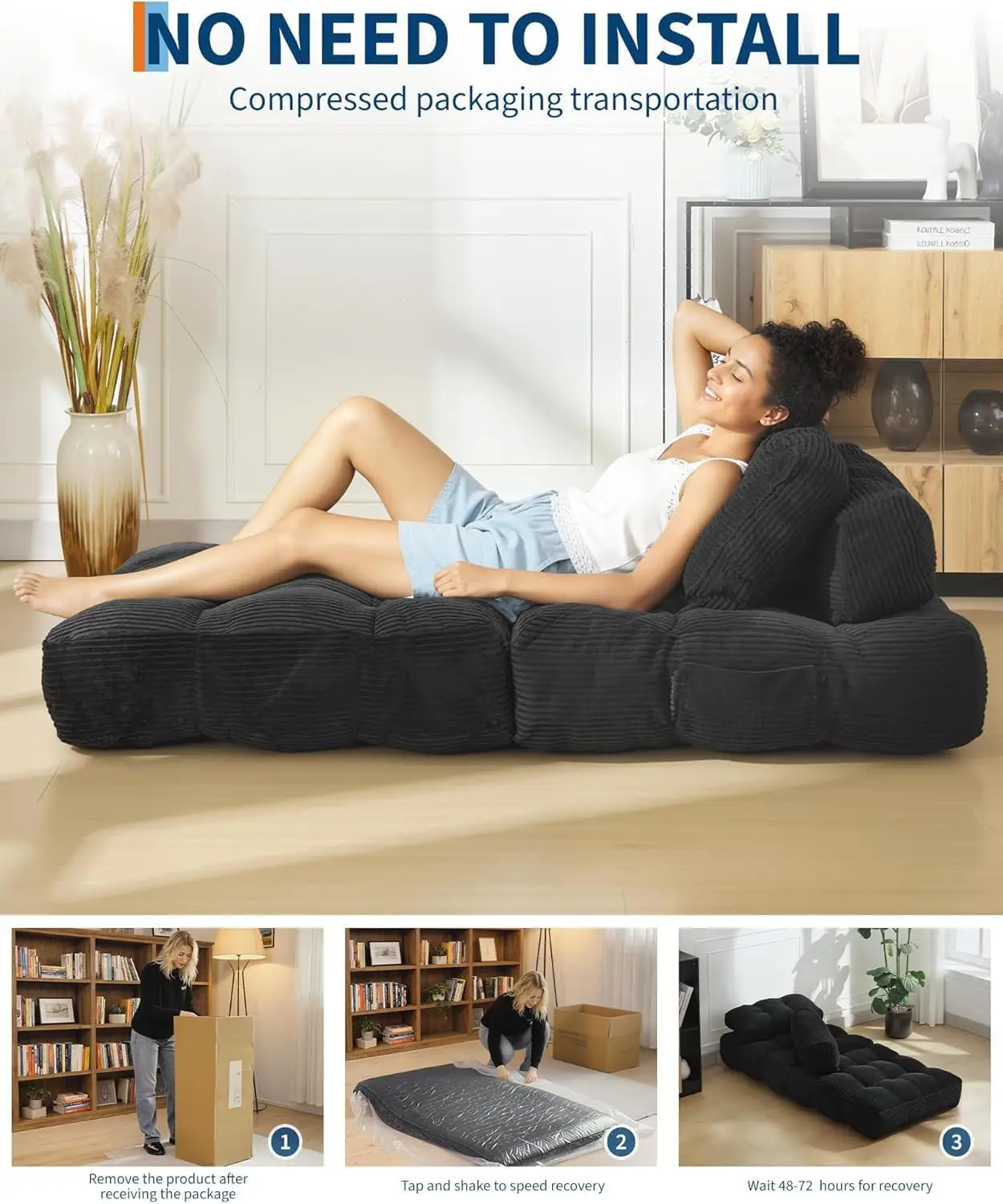 3-in-1 34" Folding Sofa Bed with Pillow Boneless Matress with Back Support Comfy Portable Convertible Sleeper Chair Floor Sofa image 4