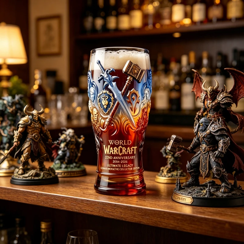 World of Warcraft Themed Glass Cup Horde Alliance Emblem Beer Mug For Home Bar Decoration Collectible Gift For WOW Gamers