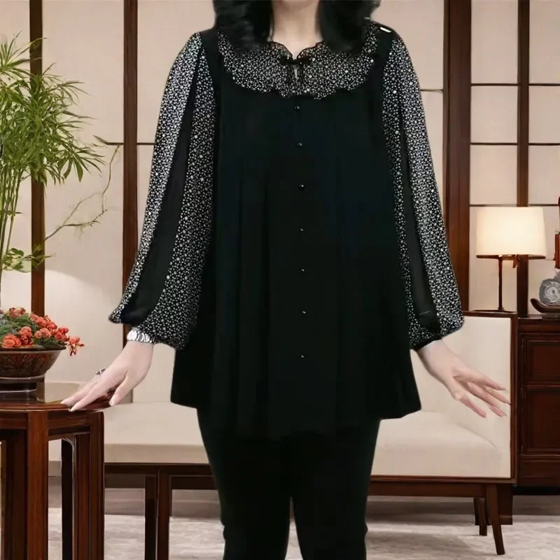 New Chinese Style Splicing Fashionable High-end Loose Tops Autumn New Age-reducing Shirts