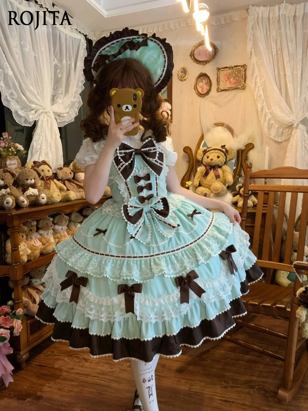 Sweet Lolita Dress Jsk Suspender Dress Summer Pink Blue Suspender Dress + Back Bow + Bnt Hat 3 Piece Sets Womens Outfits