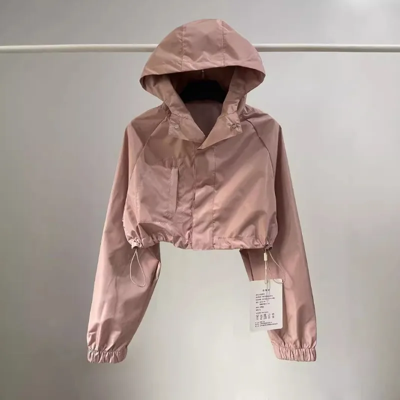 

Vintage Street Casual Hoodie Coat Women Y2k Thin Long Sleeve Loose Jackets 2025 Early Autumn New Drawstring Tops Mujer